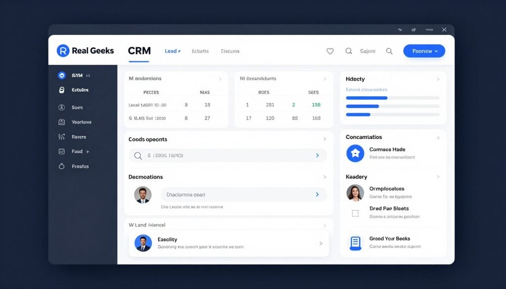 Real Geeks platform showing CRM and lead management dashboard Real Geeks platform showing CRM and lead management dashboard