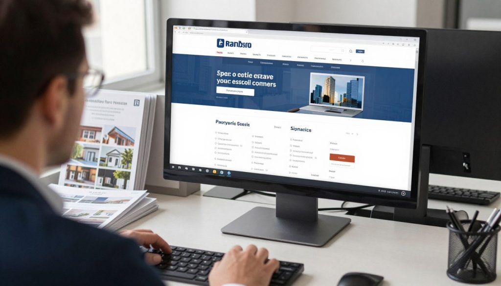 Real estate agent comparing website builder features on computer Real estate agent comparing website builder features on computer